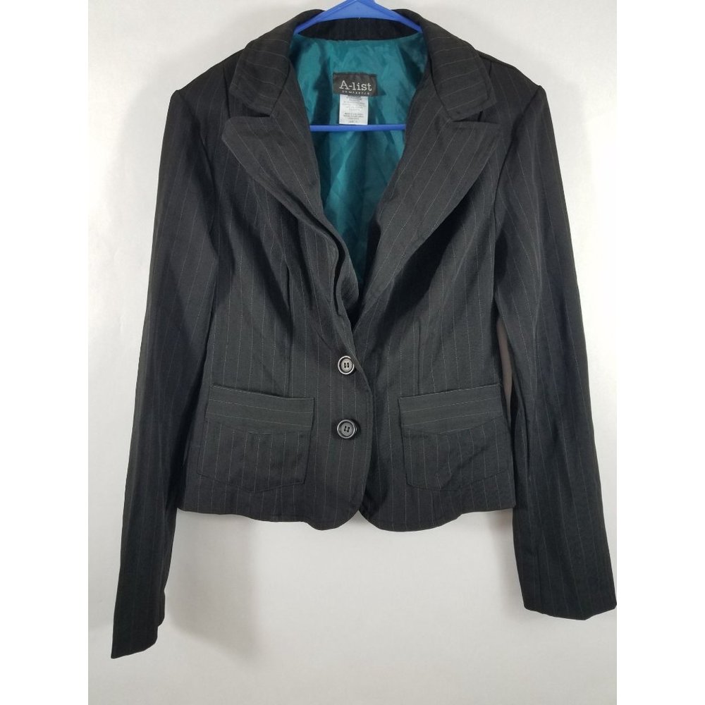 A list Wrapper Womens Blazer Size 11 Black Striped Single Vent Button Up Jacket
